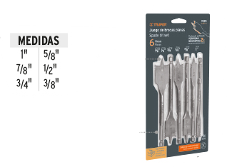 JUEGO BROCAS PLANAS PARA MADERA 6 PZ