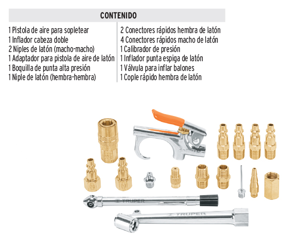 JUEGO ACCESORIOS NEUMATICOS 17 PZS