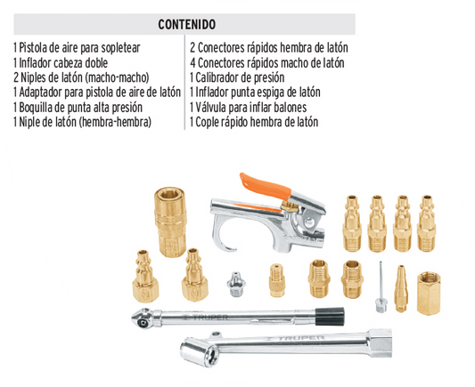 JUEGO ACCESORIOS NEUMATICOS 17 PZS