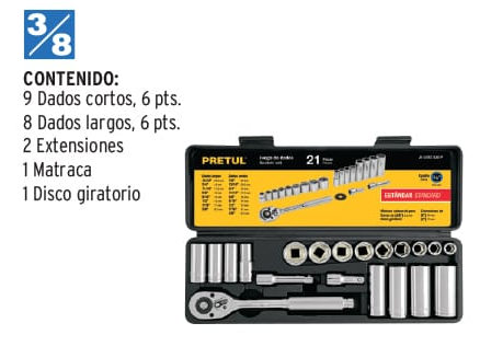 JUEGO DADOS 21 PZS JD-3/8X21SAE-P