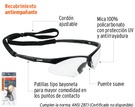 LENTES SEGURIDAD ANTIPAÑO CON CORDON