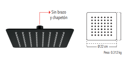 REGADERA DE PLATO 8'' CUADRADA NEGRO 4541CTS.2