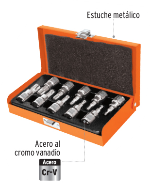 JUEGO 10 PZ DADOS 3/8 PUNTA TORX