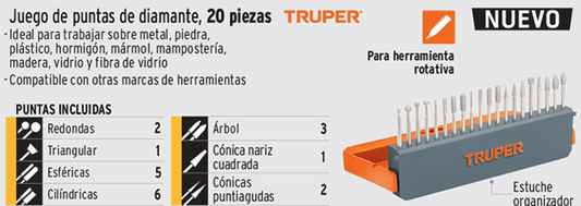 JUEGO 20 PUNTAS DIAMANTADAS